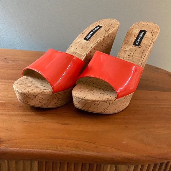 Nine West Bold Orange Cork Wedges - Picture 1 of 5